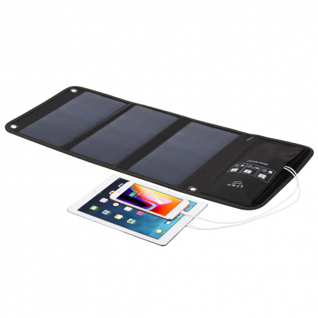 Chargeur Panneau Solaire Portable Pliable 28W Deux Ports USB Étanche Noir